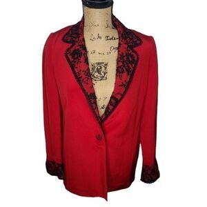 Vintage  Mira Couture Red Black Lace Soft Goth Designer Blazer
